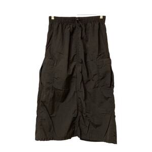 Love Tree Women's Juniors Parachute Cargo Maxi Skirt (Solid Black, Medium)